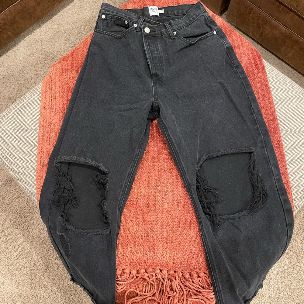 Asymmetrical Distressed Black Jeans